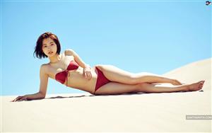 Rena Takeda poses beautifully in a red bikini